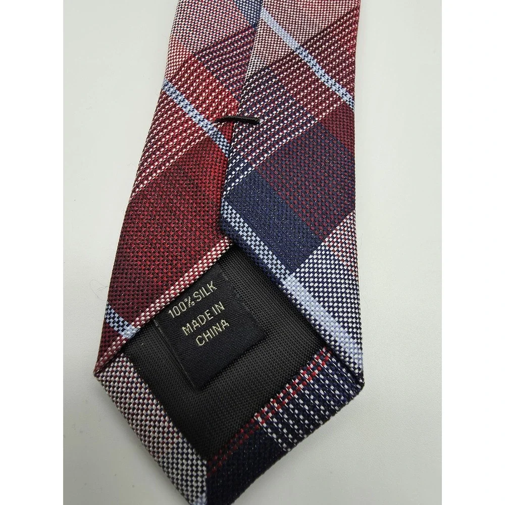 Pronto Uomo 100% Silk Red White Blue Plaid Men's Tie 58